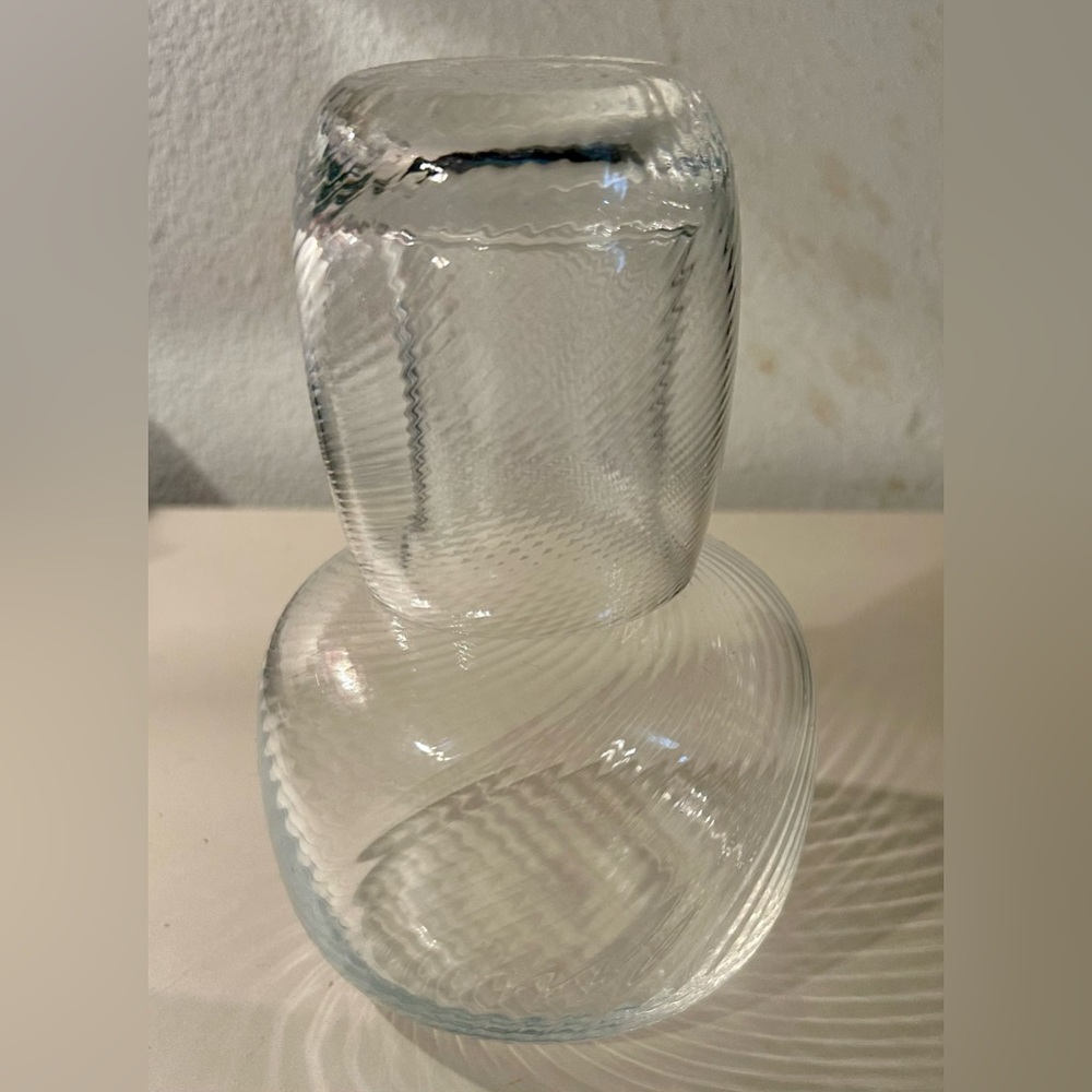 Vintage, bedside water carafe with glass.